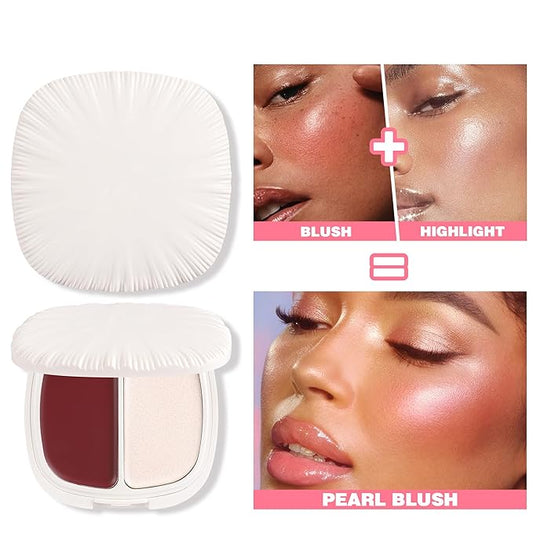 2 in 1 Highlight Blush Palette, Blendable Blush & Highlighter Set Shimmery Metallic Finish, Long-lasting Waterproof Multi-purpose Contour & Highlight Blush Makeup Palette (06)