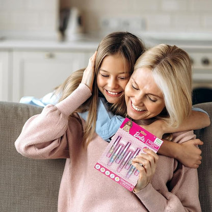 Barbie 7 Piece Plant Based Lip Gloss, Girls Party Favors, First Makeup Set for Girl, Perfect for Parties, Sleepovers, and Birthday Gifts, Ages 3+, by Townley Girl