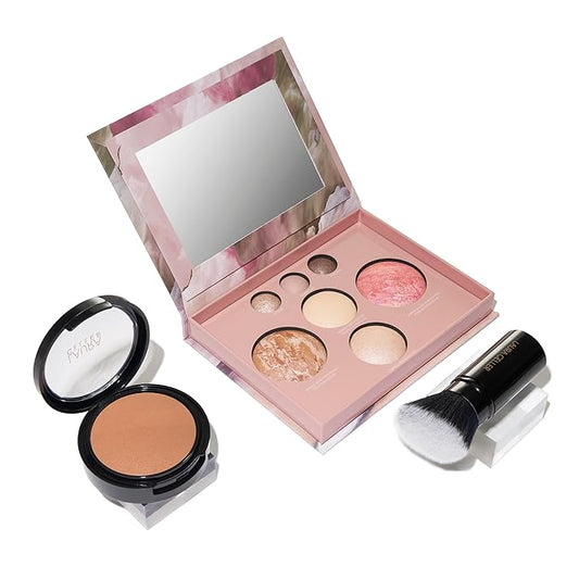 LAURA GELLER NEW YORK Baked Starter Kit - Full Coverage: Double Take Powder Foundation, Toffee and Best of the Best Face Palette and Retractable Angled Kabuki Brush