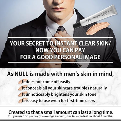 [Matte Finish] NULL mens BB Cream, Mens concealer, Tinted Moisturizer broad spectrum SPF30 PA++, CC cream, Revitalising Nourishing Tone Up Cream, Natural Cover, 0.7oz Made in Japan (Light Ochre)