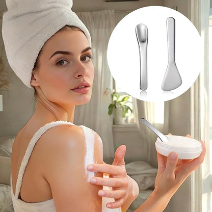 2Pcs Cosmetic Spatula, Reusable Mini Makeup Spatulas Stainless Steel Face Mask Applicator Cosmetic for Skincare Lotions for Sampling and Mixing Creams