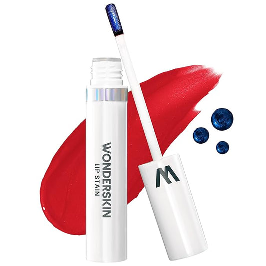 Wonderskin Wonder Blading Lip Stain Peel Off Masque - Long Lasting, Waterproof (Playful) with Top Gloss - Red Glitter Lip Gloss, Hydrating and High Shine Finish