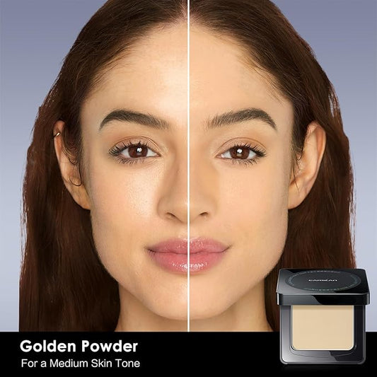 Waterproof Face Pressed Powder Compact, 24H Longlasting Oil Control Pressed Setting Powder Talc-Free Makeup, Shine Free, Poreless, Smooth, 01 Golden for dry&com skin (0.28Oz)