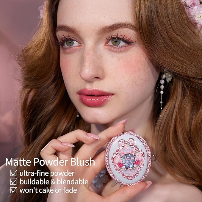 Flower Knows Midsummer Fairytales Embossed Blush 04 Summer Blossom+Butterfly Cloud Collar Angled Powder Brush Frosty Wisteria