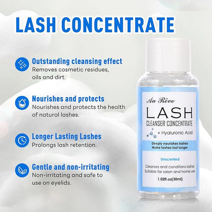Lash Shampoo Concentrate 30ml Lash Cleanser Concentrate Update Oil-Free Eyelash Extension Cleanser for Salon Home Care, Makes 6 Bottles 60ml Eyelash Shampoo (Unscented)