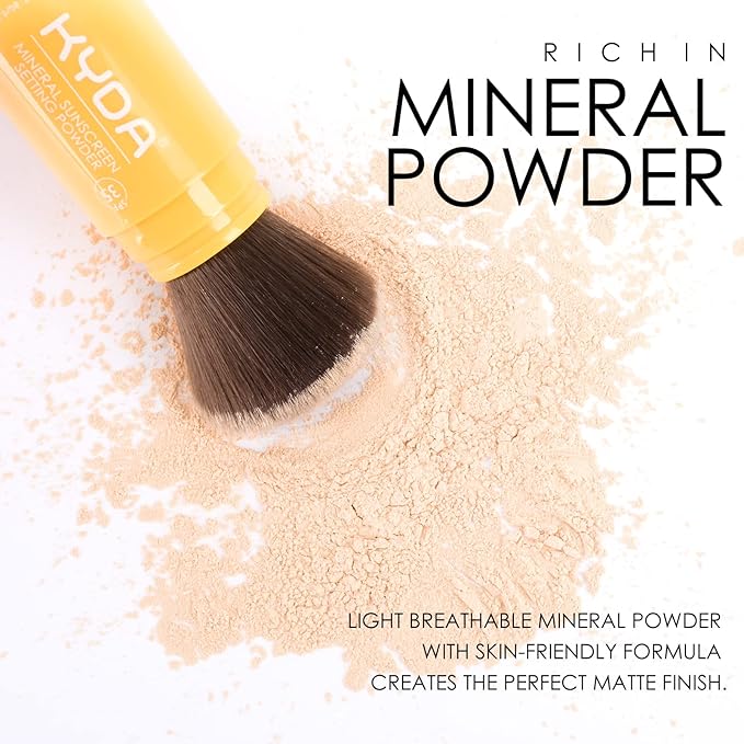 KYDA Mineral Sunscreen Setting Powder, SPF 35, Medium, Mineral Brush Powder, Oil Control Natural Matte Finish, Lasting Lightweight Breathable, for All Skin