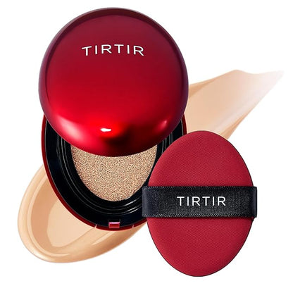 TIRTIR Mask Fit Red Cushion Foundation | Full coverage, Weightless, Skin fit, Satin Glow Finish, Korean Makeup, beauty, Tattoo cover up, Buildable (#22N Shell Beige, 0.63 Fl Oz)