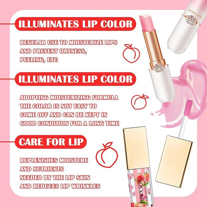 2PCS Lip Oil and Color Changing Lipstick Set,Magic Jelly PH Lipstick,Moisturizing Color Change Lipstick,Lip Stain Long Lasting Waterproof Tinted Lip Balm Set,Hydrating Lip Glow Oil for Women