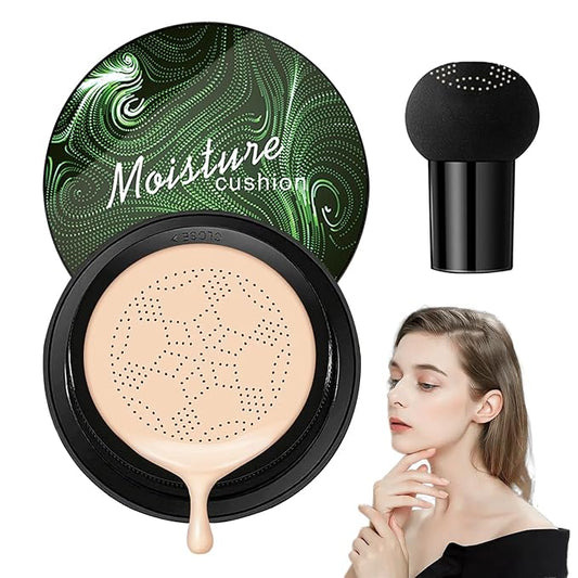 Mushroom Head Air Cushion CC Cream Foundation,Moisturizing Non-Greasy BB Cream,Long Lasting Matte Concealer Full Coverage Face Makeup Liquid Foundation for All Skin Types(Ivory)