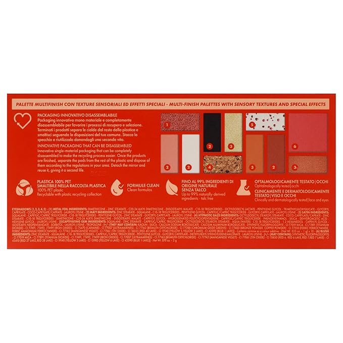 Pupa Milano Make-Up Palette M, 004 Orange, 0.42 oz - Eyeshadow Palette with Matte, Shimmer, Metallic Finishes - Highly Pigmented Eyeshadow, Blush Palette - 11 Blendable Eye Makeup Shades - Talc-Free