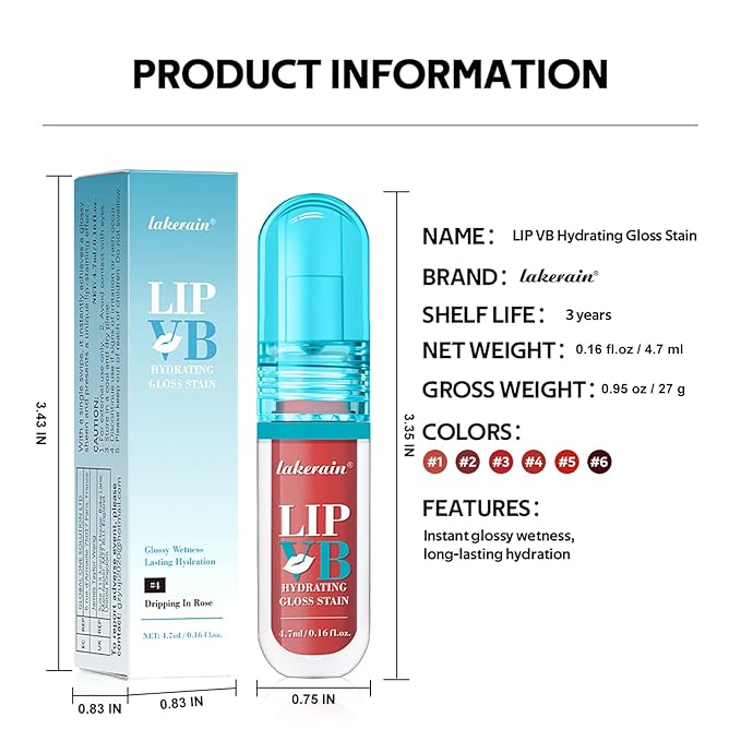 3PCS Lip Hydrating Glossy Lip Stain, Lip Tint with 12HR Hydration(#4 DRIPPING IN ROSE,#5 FIERYBLAZETIN,T#6 WATERBOUT WINE)