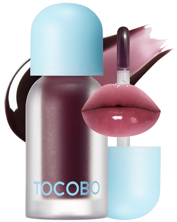 TOCOBO Juicy Berry Plumping Lip Oil 03 Black Cherry – Korean Vegan Hydrating Lip Oil with Plant Oils for High Shine Gloss - Non Sticky Formula for All Skin Tones, 0.12 fl.oz.