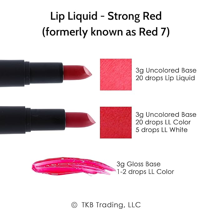 TKB Lip Liquid Color | Liquid Lip Color for TKB Gloss Base, DIY Lip Gloss, Pigmented Lip Gloss and Lipstick Colorant, Made in USA (1floz (30ml), Strong Red)