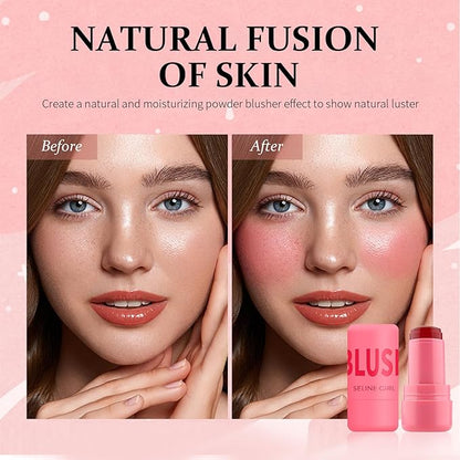 Jelly Blush Stick, Cream Blush & Tool 2-IN-1, Blendable Blushes Makeup For Eyes Lips Cheeks, Color Balm Natural and Creamy #SPRITZ