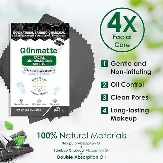 Blotting Paper for Oily Skin,Makeup Oil Absorbing Sheets for Face, Natural Bamboo Charcoal Facial Oil Blotter,Individual Premium Oily Face Oil Control Paper,Travel Size Oil Absorbent Pads for Face