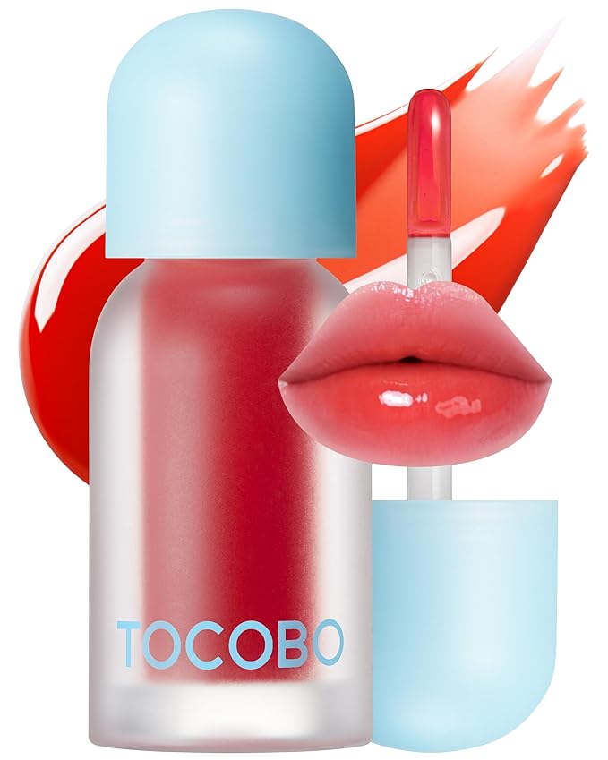 TOCOBO Juicy Berry Plumping Lip Oil 01 Chill Red – Korean Vegan Hydrating Lip Oil with Plant Oils for High Shine Gloss - Non Sticky Formula for All Skin Tones, 0.12 fl.oz.
