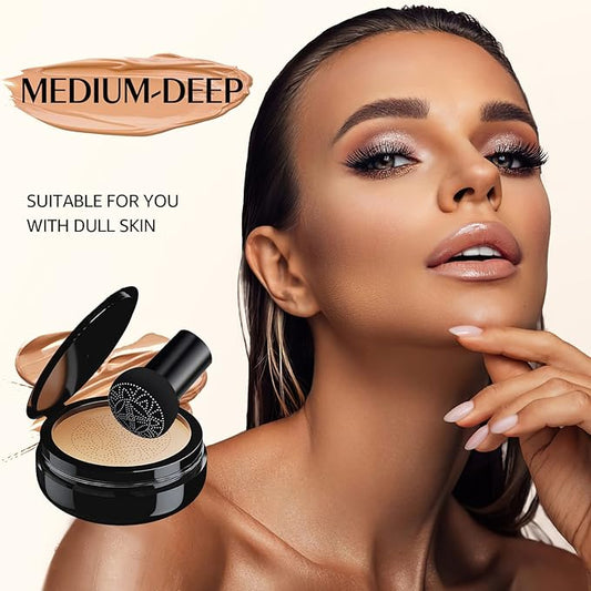 Air Cushion CC Cream - Moisturizing BB Cream Foundation, Long-Lasting Waterproof New Mushroom Head Cushion Foundation Concealer for Even Skin Tone (Medium Deep, 1 PCS)