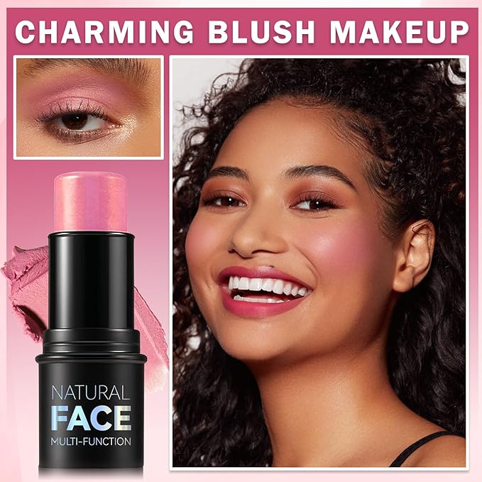 Cream Blush Stick Multi-use Blush Makeup Stick for Cheeks and Lips Blendable and Buildable Color Matte & Dewy Finish Lightweight Long Lasting(03 QUARTZ ROSE)