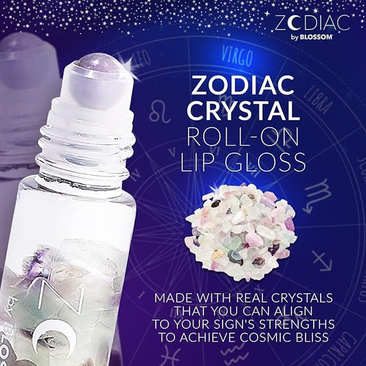 Blossom Lip Gloss Zodiac Sign Vanilla Scented Roll-On Lip Gloss, Moisturizing + Hydrating with Zodiac Crystals, Made in USA, 0.20oz, Virgo