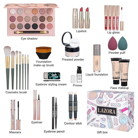 All-in-One Makeup Kit for Women and Teens - Essential Bundle With 18 Color Eyeshadow Palette Set