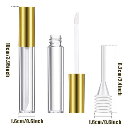 Patelai 40 Pieces Empty Lip Gloss Tubes Containers Clear Lip Balm Bottle with Rubber Stopper and 2 Pieces Funnels for Women DIY Makeup Lip Samples(10 ml,Gold)