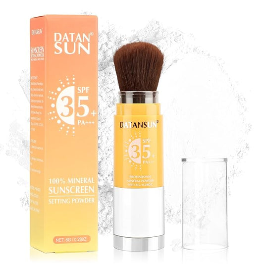 Mineral Powder Sunscreen Setting Makeup - SPF 35 Brush On Sunscreen for Face & Scalp & Hair, Natural Matte Loose Finishing Powder, Oil Control Lightweight Breathable (#01 White)
