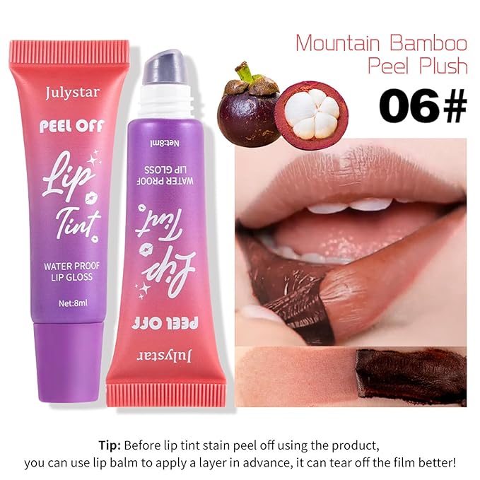 Peel Off Lip Stain Lip Tint 6 Colors, Fruity lip stain peel off, Tattoo Magic Color Lip Gloss Sets, Lip Oil for Women Colorful Glossy Lipstick Waterproof Long Lasting Make up Gift Set