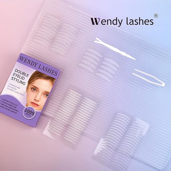 1000Pcs Eyelid Tape-Invisible Double Eyelid Stickers Tape Hooded Eye Lift, Natural Look, Waterproof Reusable Instant Lifting Eyelid Tape Easy to Apply for Monolids/Hooded Eyes by Wendy Lashes（1000Pcs）