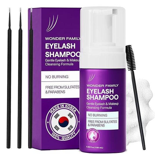 Lash Shampoo Kit with Eyelash Spoolie & Eyelash Shampoo Included - Lash Cleaning Kit for Salon, Home - No Parabens, No Sulfates - Eye Wash Kit with a Brush - 3.38 Fl Oz