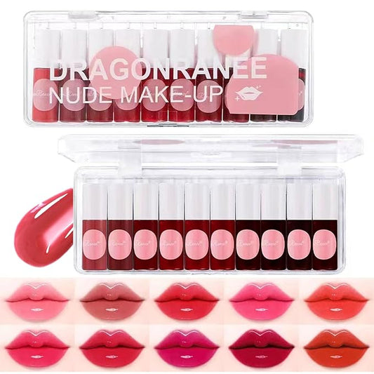 10 Colors Liquid Tint Stain, Korean Lip Gloss Moisturizing Natural Mini Liquid Lipstick, Multi-Use Lip and Cheek Tint, Lip Stain Long Lasting Waterproof, Non-Stick Cup
