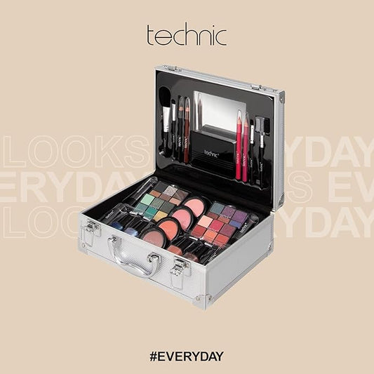 28 Pcs Carry All Full Make Up Kit In a Trunk Train Case Including Makeup Brushes, Eye Shadows, Nail Polish, Blushers, Lipsticks and More