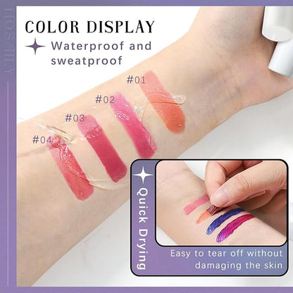 4 Color Peel Off Lip Stain, Tattoo Magic Color Lip Tint, Pink Red Nude Matte Natural Finish Lip Gloss Tear off, Waterproof Long Lasting Nonstick Lipstick Makeup Set with 5ML Empty Spray Bottle