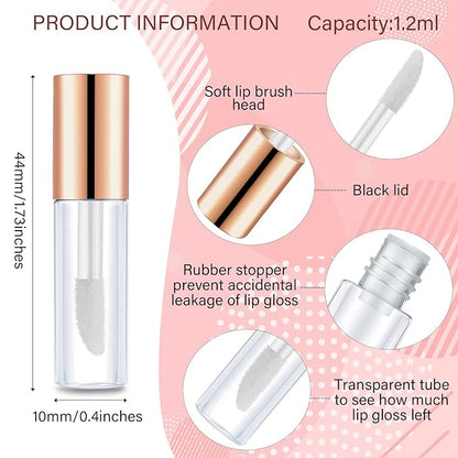 Patelai 100 Pieces 1.2 ml Clear Mini Lip Gloss Tube Refillable Empty Lip Balm Gloss Containers for Women Girls DIY Makeup, Rose Gold