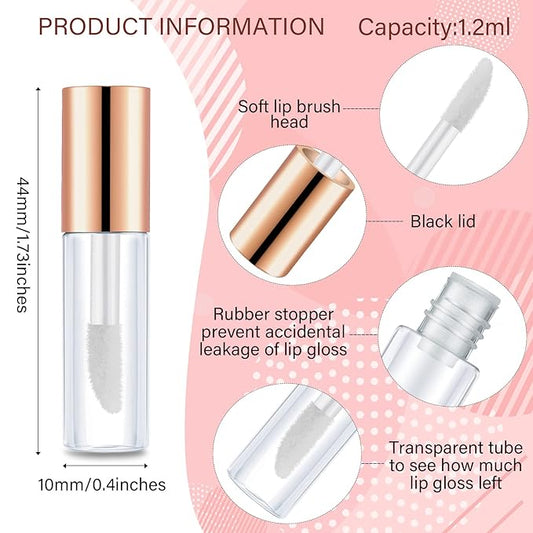 Patelai 100 Pieces 1.2 ml Clear Mini Lip Gloss Tube Refillable Empty Lip Balm Gloss Containers for Women Girls DIY Makeup, Rose Gold