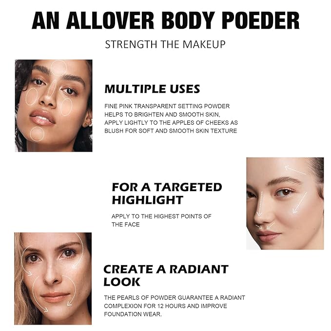 5 Colors Shimmer Matte Setting Powder with Puff, Oil Control Face Loose Translucent Powder Makeup,Brighten Longlasting Finishing Powder,Lightweight Waterproof Soft Focus Blurring Powder, 01