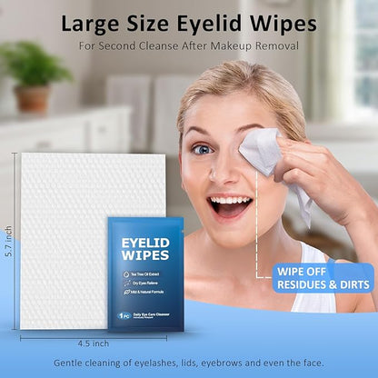14PCS Tea Tree Oil Eyelid Wipes for Itchy & Dry Eyes, Pre-Moistened Wipes for Styes & Blepharitis, Daily Eye Cleansing Wipes, Hypoallergenic & Soothing For Sensitive Eyes, Stay Hydrated Lid Wipes