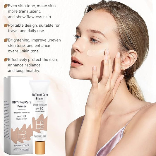 BB Blur Tinted Moisturizer SPF 30, BB Cream Tinted Moisturizer with Broad Spectrum SPF, Full Coverage Light-Medium Skin Color Hydrating & Smoothing (Natural, 1pc)