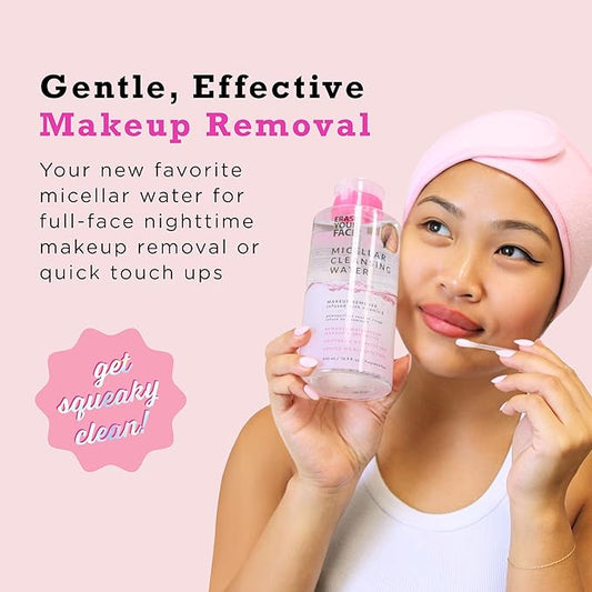 ERASE YOUR FACE Micellar Cleansing Water - Hydrating Micellar Water to Help Remove Makeup, Cleanse Skin & Reveal a Soft, Radiant Complexion - Suitable for Sensitive Skin (16.9 Fl Oz)