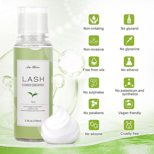 Eyelash Cleanser Concentrate 100ml Eyelash Extension Cleanser Inside the Eyelash Extension Kit Oil-Free Eyelash Extension Shampoo Perfect for Salon-Can Make Ten 60ml bottles of Lash Shampoo，tea