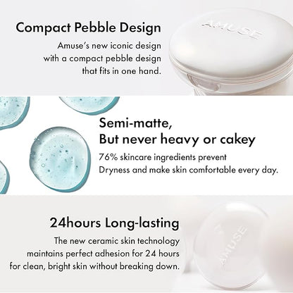 Amuse SEOUL Ceramic Skin Perfector Cushion Foundation Refill 03 HONEY | Long-lasting, Lightweight, Semi-matte, Flawless Coverage, Hypoallergenic, Korean Beauty, Vegan, Refill (15g / 0.52 oz.)