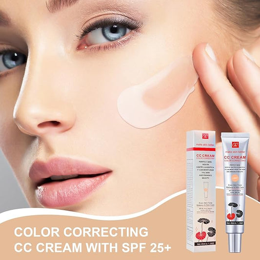 2 PCS Color Correcting CC Cream with Powder Puff 【SPF 25】, Light & Hydrating CC Cream Foundation with Centella Asiatica, Multi-Purpose for Even Skin Tone, Refine Skin Texture, SPF Protection (Light*2)