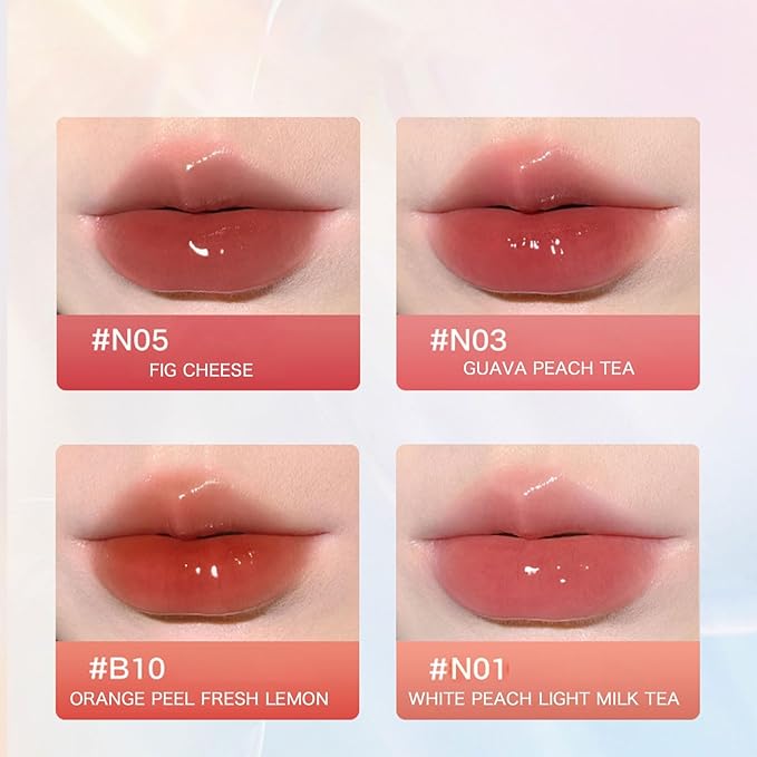 Ice Iron Tinted Lip Tint, Jelly Hydrating Lip Oil - Moisturizing Nonstick Tinted Gloss (#N01 Milky Peach)