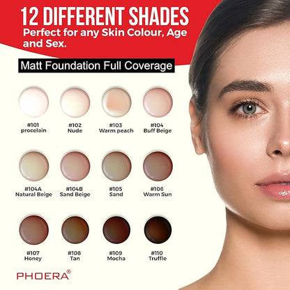 Phoera Foundation Full Coverage Makeup Set - 24hr Long Lasting Oil Control - Same Foundation Smarter Packaging (104 Buff Beige)