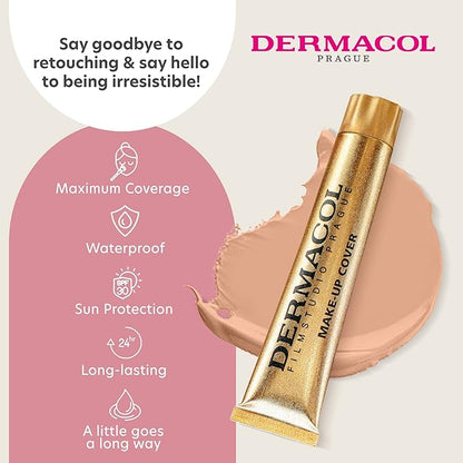 Dermacol - Full Coverage Matte Foundation with SPF 30, Waterproof Foundation for Oily Skin, Acne, & Under Eye Bags, Long-Lasting Makeup, 30g, Shade 209