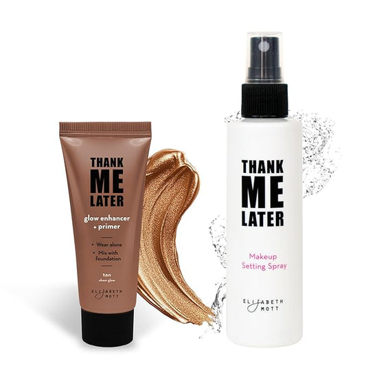 Elizabeth Mott Thank Me Later Bundle: Natural Glow Enhancer Tan Sheer (30g) & Dewy Setting Spray (95ml) – Cruelty-Free, Hydrating, Radiant Skin, Long-Lasting Makeup Essentials