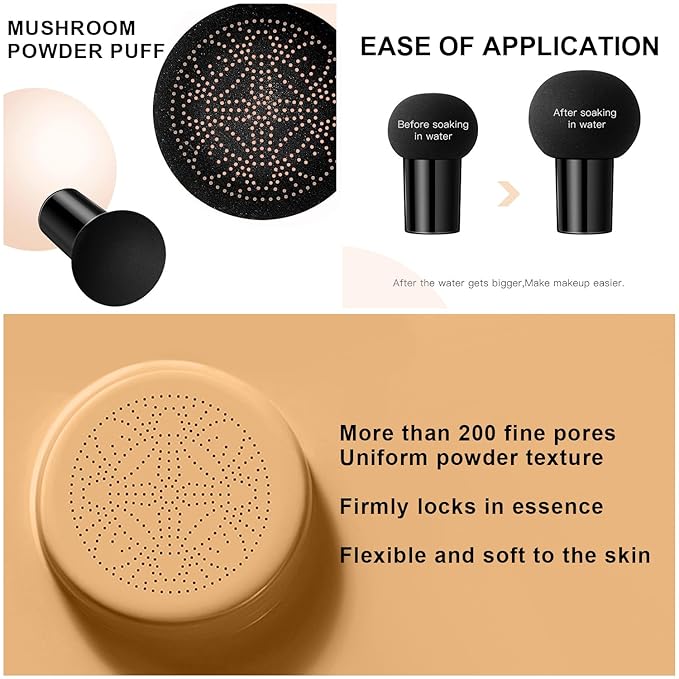 Mushroom Head Air Cushion CC Cream Foundation BB Cream Foundation Makeup Moisturizing CC Cream Liquid Foundation,Concealer Lasting Makeup Foundation Even Skin Tone Makeup Base Primer (#05 Wheat)