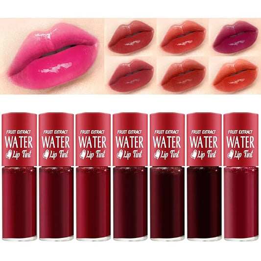 7 Colors Lip Tint Stain Set, Plumping Mini Liquid Lipstick, Korean Lip Gloss Moisturizing Natural, Multi-Use Lip and Cheek Tint, Long lasting Non-Stick Cup Waterproof，High Pigment, Vivid Color (SET A)