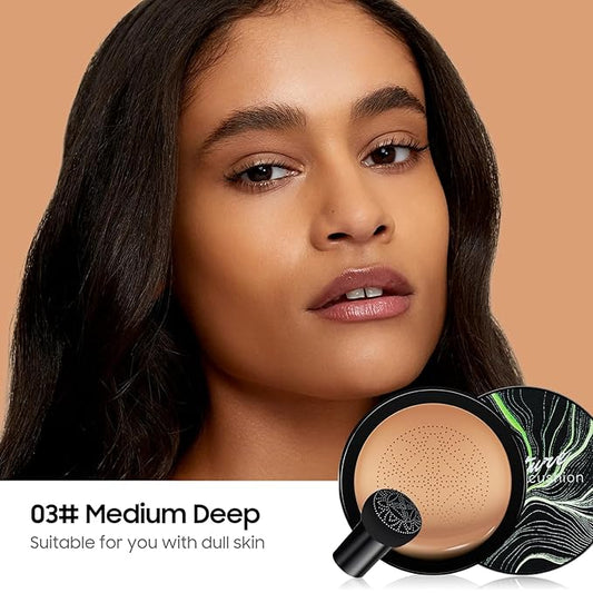 Mushroom Head Air Cushion CC Cream - Moisturizing BB Creams Foundation, Long-Lasting Waterproof New Air Cushion CC Cream Concealer for Even Skin Tone (Medium Deep, 1 PCS)