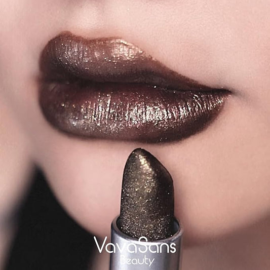 Vegan Glitter Lipstick Space Grey Shimmer Metallic Sparkling Greige Shade Long Lasting Waterproof Non-Sticky Formula Diamond Shiny Highly Pigmented Lip Stick for Women