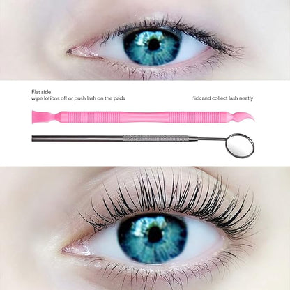 Libeauty Pink Eyelash Lift Tool, Lash Extension Supplies Metal Makeup Mirror, Lash Lifting Applicator Brush Needle for Salon or Home Use